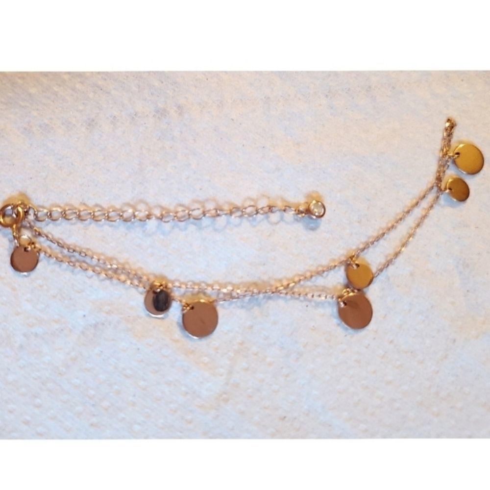NEW Anklet 925 Sterling Silver in Rose Gold Discs Charms Cubic Zirconia